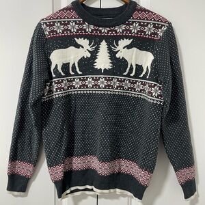 ASPEN - FAIR ISLE MOOSE SWEATER DARK GREY, RED& CREAM